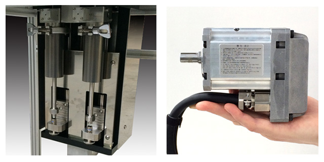 写真-1：シリンジポンプ（左）、写真-2：耐圧防爆型ACサーボモータ（右）